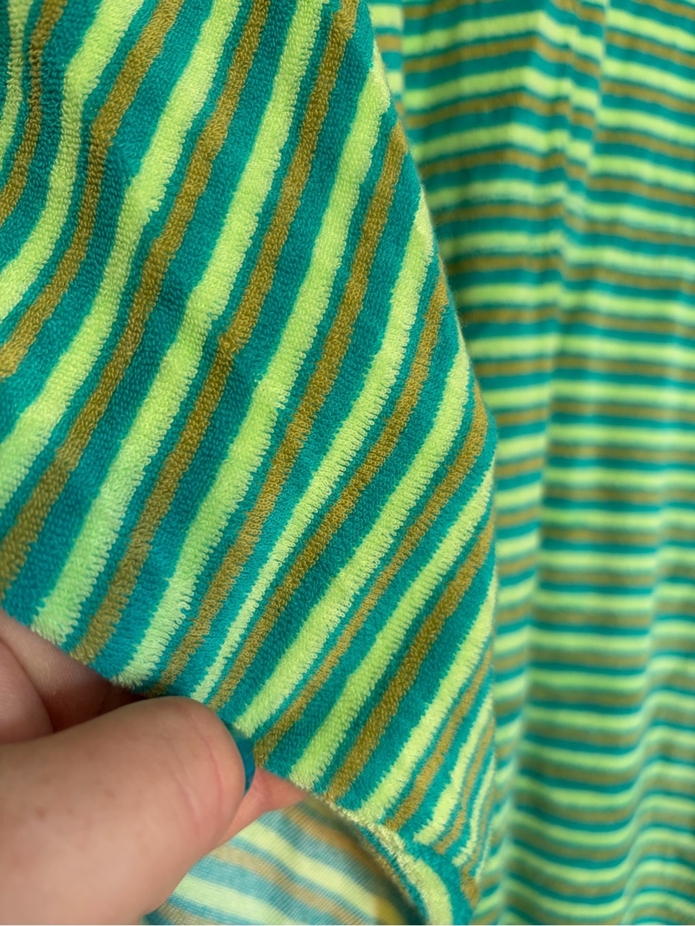 Free Poeple Green Striped V-Neck Terry Dress/coverup. Size M/L. - Picture 7 of 7